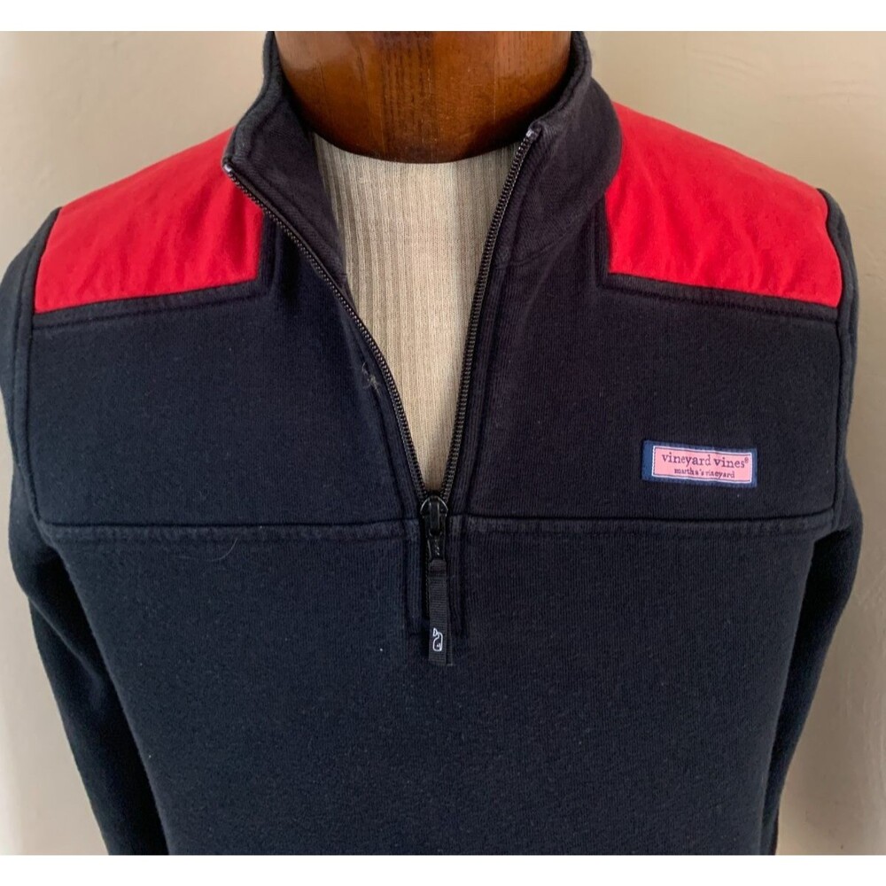Vineyard Vines Shep Shirt Women M Sweatshirt 1/4 Zip Pullover Sweater Black Red